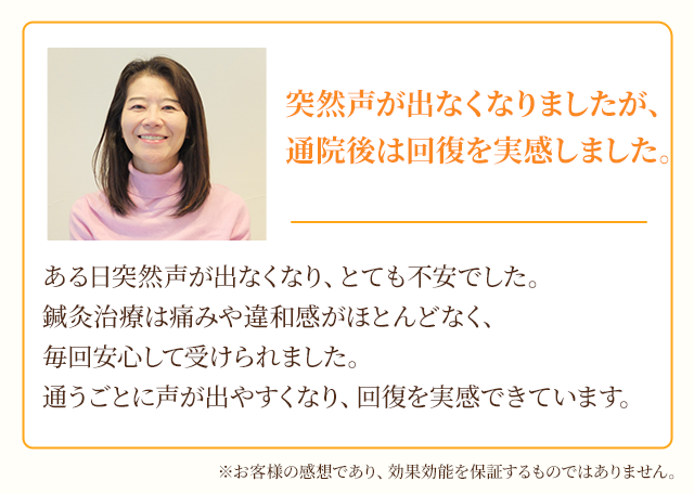 突然声が出なくなりましたが、通院後は回復を実感しました